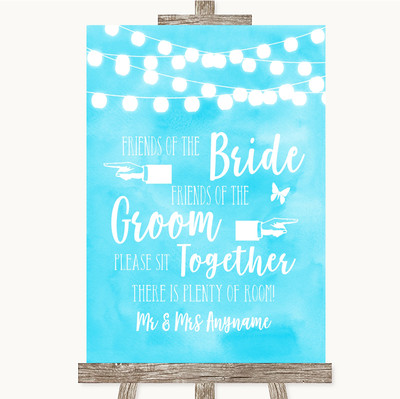 Aqua Himmelblau Aquarell Lichter Freunde der Braut Bräutigam Sitz Hochzeit Schild