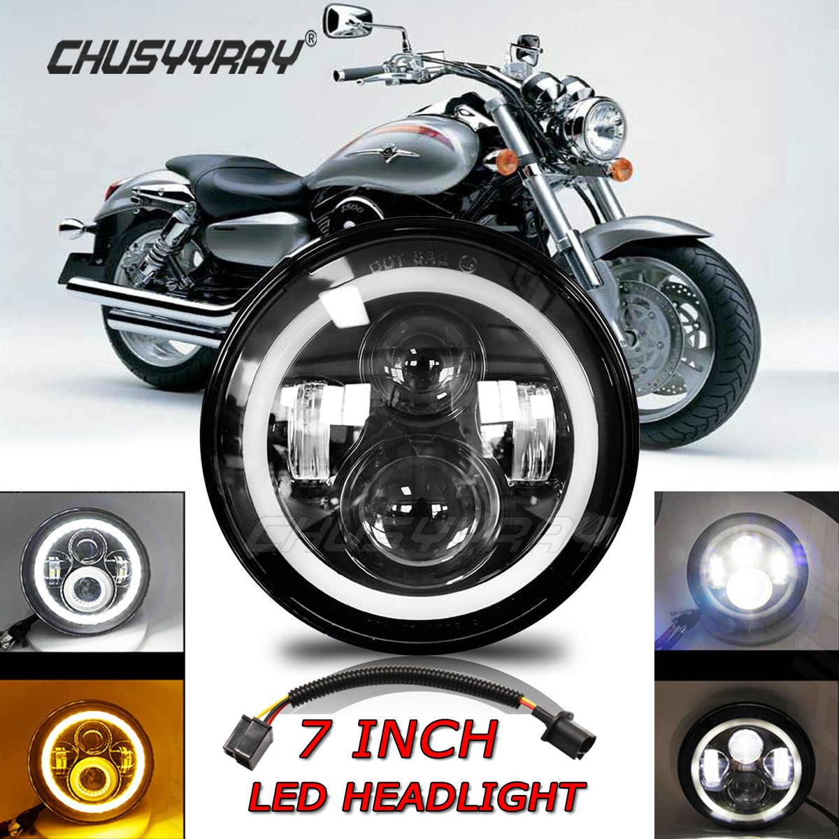 7" Inch 150W Chrome LED Headlight Hi/Lo Beam Lamp For Honda - Foto 12