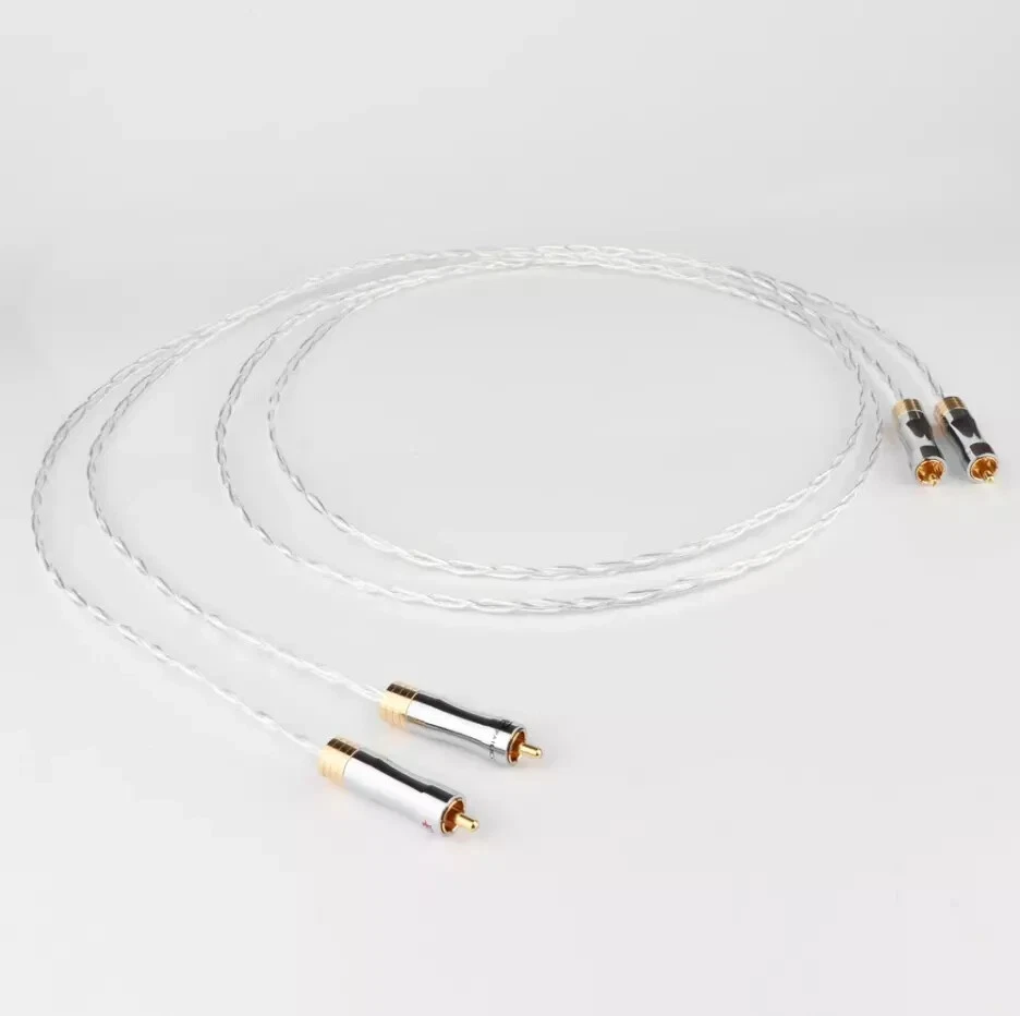Coppia Cavo Hifi Audio RCA 8N OCC Rame Argento Placcato Cavo Segnale + Connettori RCA - Immagine 3 di 4
