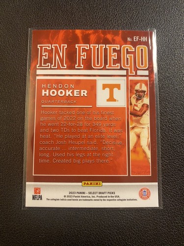 2023 Panini Select Draft Picks En Fuego #EF-HH Hendon Hooker (RC) Volunteers - Picture 2 of 2