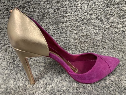 Ted Baker Heels Women’s Size 8.5 London Pink and Gold Suede Shoes - Picture 3 of 16