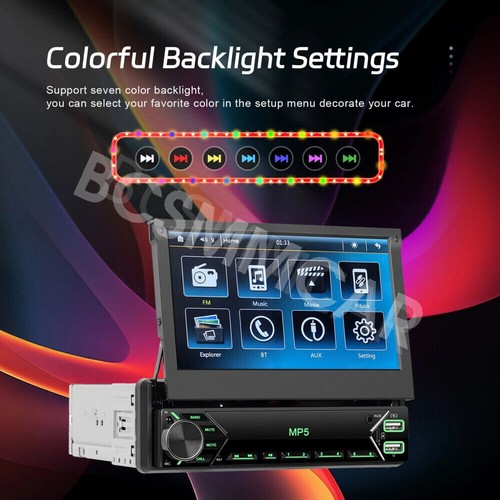 Single 1 DIN 7in Flip Out Touch Screen Car Stereo Radio Bluetooth MP5 Player - Picture 5 of 17