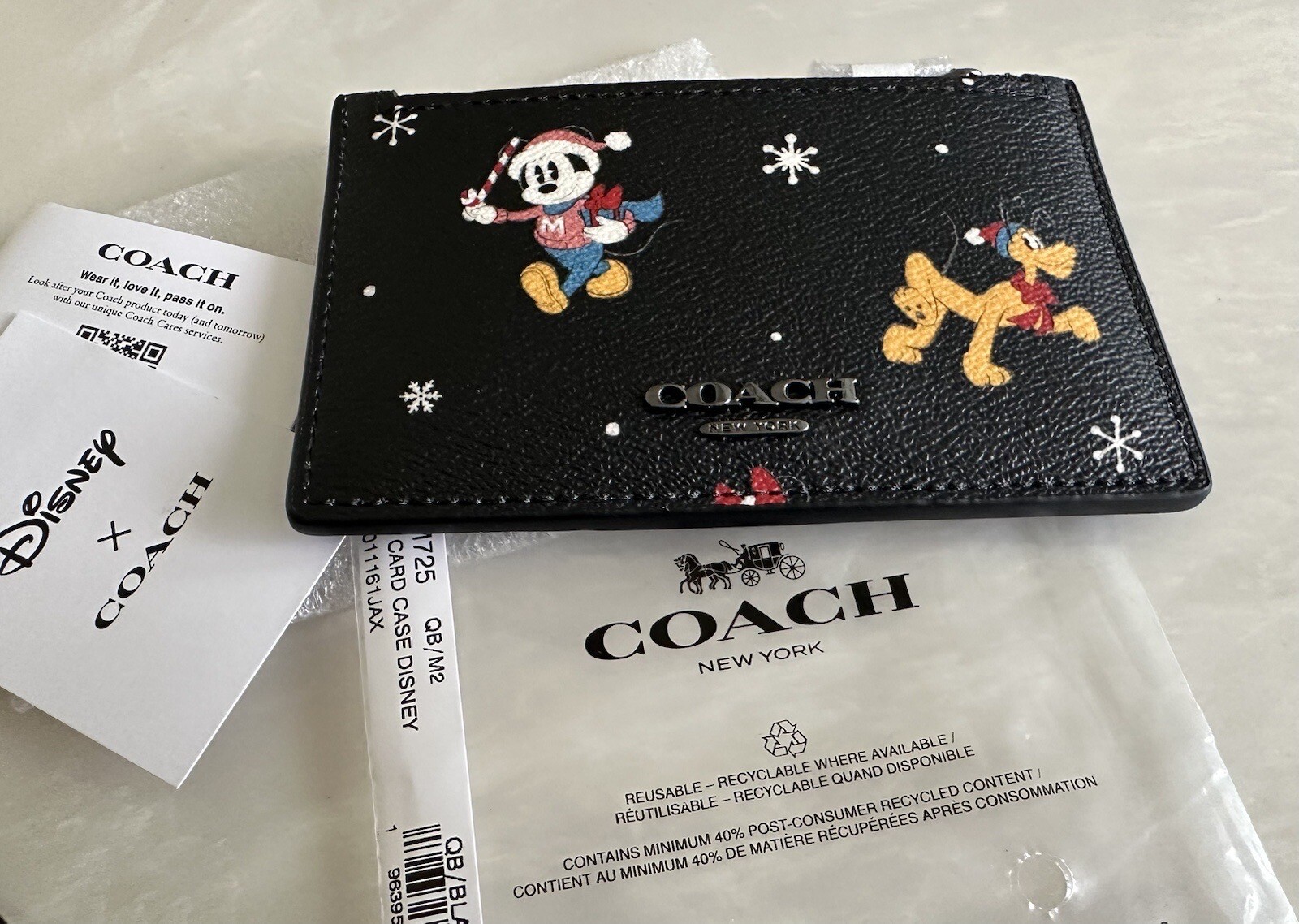 NWT DISNEY X COACH ZIP CARD CASE BLACK/MULTI CM725 image 4