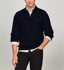 $109 Tommy Hilfiger Men’s Cotton Cable Knit Quarter-Zip Sweater Black Size L
