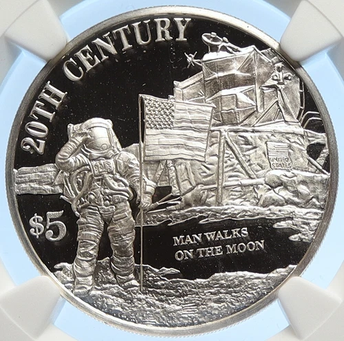 1999 COOK ISLANDS Elizabeth II MAN ON THE MOON Proof Silver $5 Coin NGC i106799