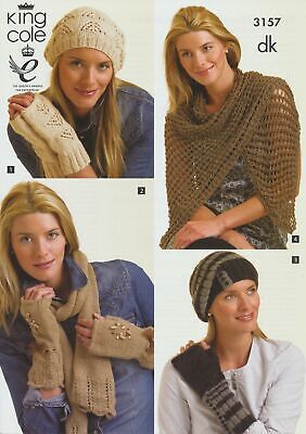 King Cole Ladies Hats, Gloves & Scarves Knitting Pattern 3157 - Double Knit King Cole Ladies Hats, Gloves & Scarves Knitting Pattern 3157 - Double Knit