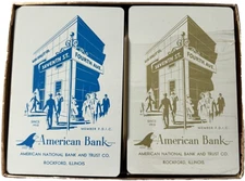 Vintage AMERICAN BANK Dual Pack Sealed Playing Cards 2 Decks Redislip