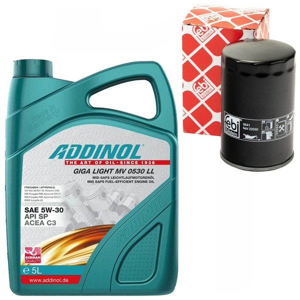 MotoröL Set 5W-30 Addinol 5 Liter + ÖLfilter 22550 FüR Audi Seat Skoda Vw Golf-image