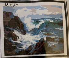 Rare Paint by Numbers Ocean Waves Crashing on Rocks 15.5" x 20" Kit
