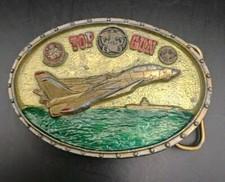 VINTAGE 1987 U.S. NAVY BELT BUCKLE C J ENAMEL 3D MILITARY SIGNED COLLECTIBLE