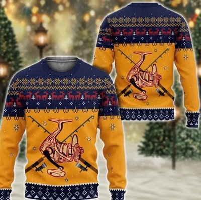 Fishing Reel Ugly Christmas Sweater, Fisherman Xmas Sweatshirt