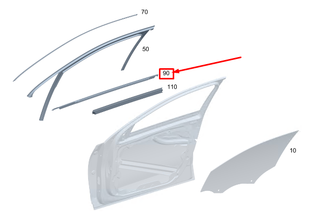 Neu MERCEDES-BENZ C S206 Türdichtungsschiene vorne rechts außen A2067201800