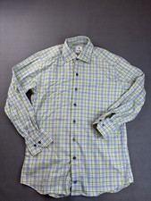 David Donahue Mens Green Plaid Long Sleeve Button Front Shirt Medium Cotton