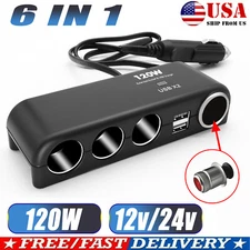 4 Way  Multi Socket Car Cigarette Lighter Splitter USB 120W Charger Adapter 12V