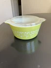 VINTAGE PYREX 474-B GREEN SPRING BLOSSOM WHITE DAISY CASSEROLE DISH 1.5 QT W/LID