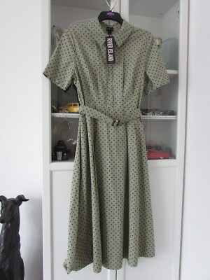 RIVER ISLAND Unlined Black Spot Fit Flare Midi Dress Size 14