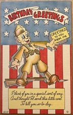 Patriotic Military Comic Army Humor Birthday Greetings Postcard c1940