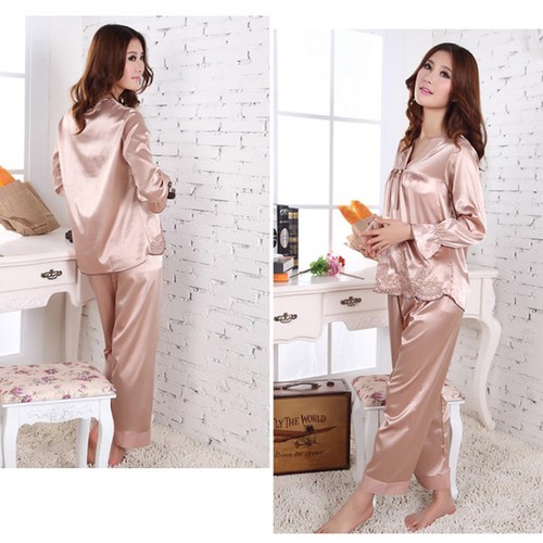 NEW Womens Silk Satin Pajamas Set Sleepwear&Robes Nightdress Nightgown P151 L,XL - Picture 4 of 5