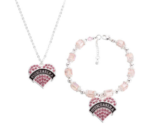 Quinceañera Bracelet & Necklace Set sweet 15 quince Nera gift Mis 15 Años