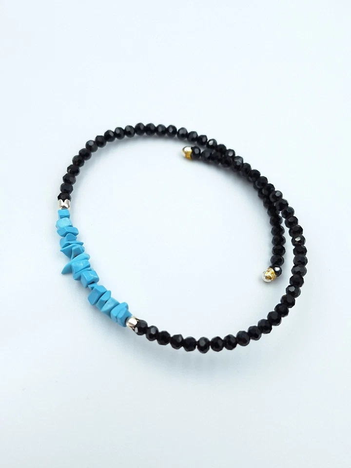 bracciale donna Di Turchese naturale e Onice nero In Argento 925 Made In ITALY - Immagine 4 di 4