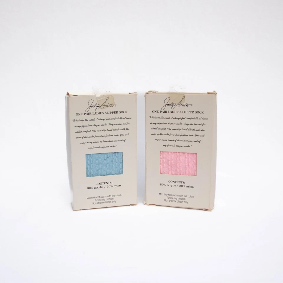 Meias chinelos femininas vintage Jaclyn Smith 2 pares tamanho 9-11 rosa e azul antiderrapante - Imagem 2 de 4