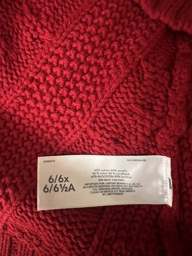 Carter’s Girls Red Cable Knit Poncho Sweater Cotton blend Size 6 New w/t - Picture 6 of 6