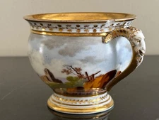 Rare Antique French Hand Painted Old Paris Porcelain Cup with Ram Handle
