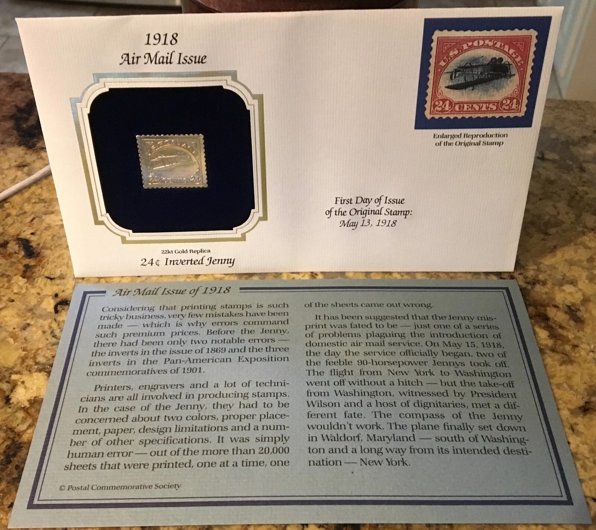 【出品8/3まで¥28,000】MN LAST sentimentsヴィリジアン 22kt gold replica Inverted Jenny 24¢ stamp 1918 Air Mail