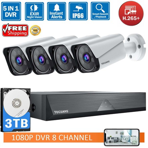 TOGUARD 8CH 2MP CCTV DVR Night Vision Home Wired Security Camera System 3TB HDD