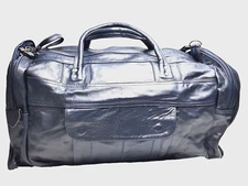 Extra Lg Mens Thick Blue Leather Detachable Strap Travel  Gym Zip Duffle Bag