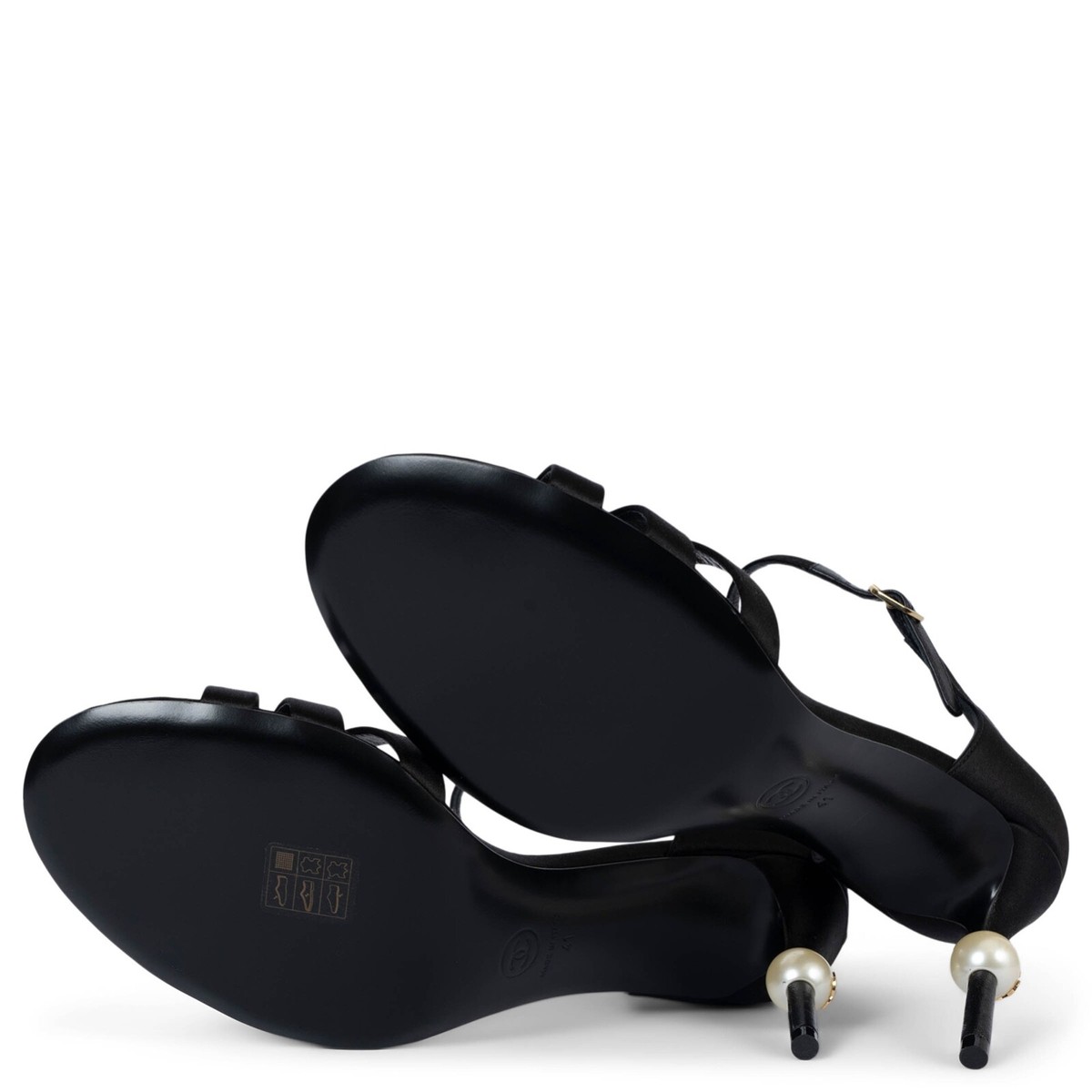 70203 auth CHANEL black satin 2022 22K PEARL HEEL Sandals