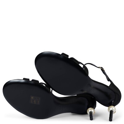 70203 auth CHANEL black satin 2022 22K PEARL HEEL Sandals