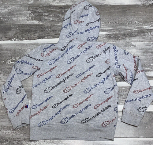Champion All Over Print Logo Pullover Hoodie Cotton Blend Sweatshirt Youth Sz L - Picture 6 of 7