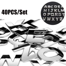 40x Chrome 3D Car Sticker Alphabet Letter Number Symbol Emblem Badge Decals Kit