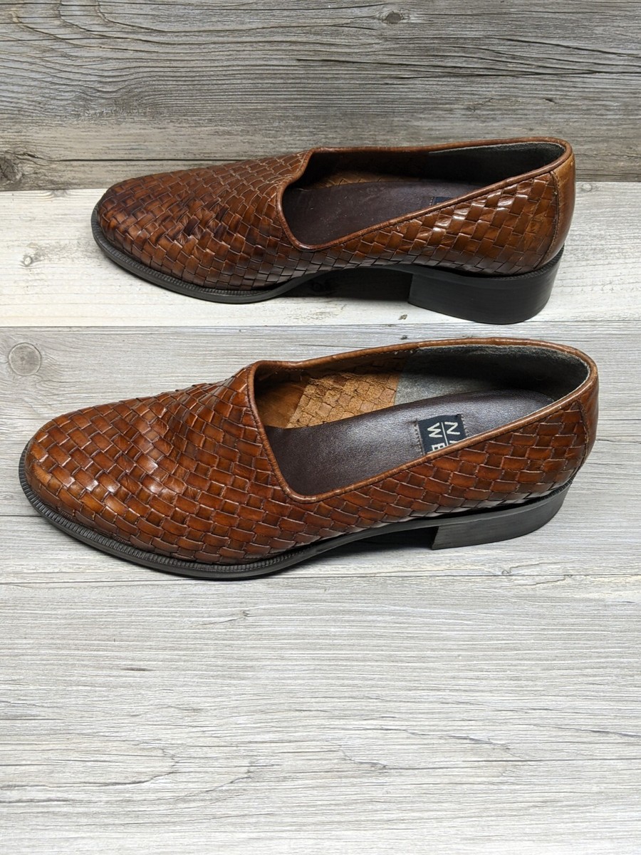 Nine West Vintage Brown Woven Leather Loafer Shoes Women