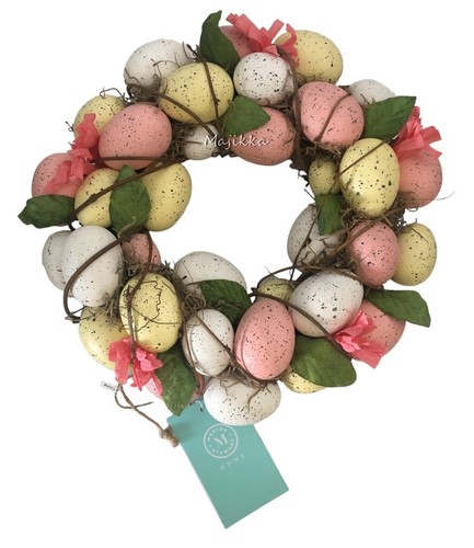 Martha Stewart Speckled Easter Egg Ring Wreath Pastel Pink White Yellow Spring - Picture 6 of 8