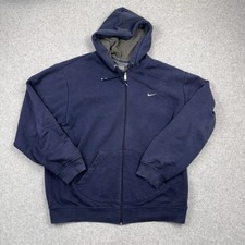 Vintage Nike Mini Swoosh Navy Mens XL Hoodie Y2K Full Zip Up Embroidered Classic