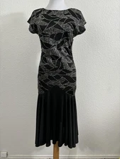 Vintage Drop Waist Dress Womens Small Black Silver Sparkle Flapper 80s Made USA