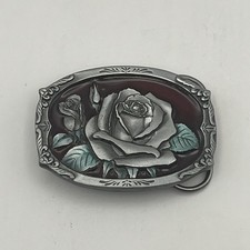Vintage 1995 Rose Flower Vintage Belt Buckle Made In USA Eagle On Back