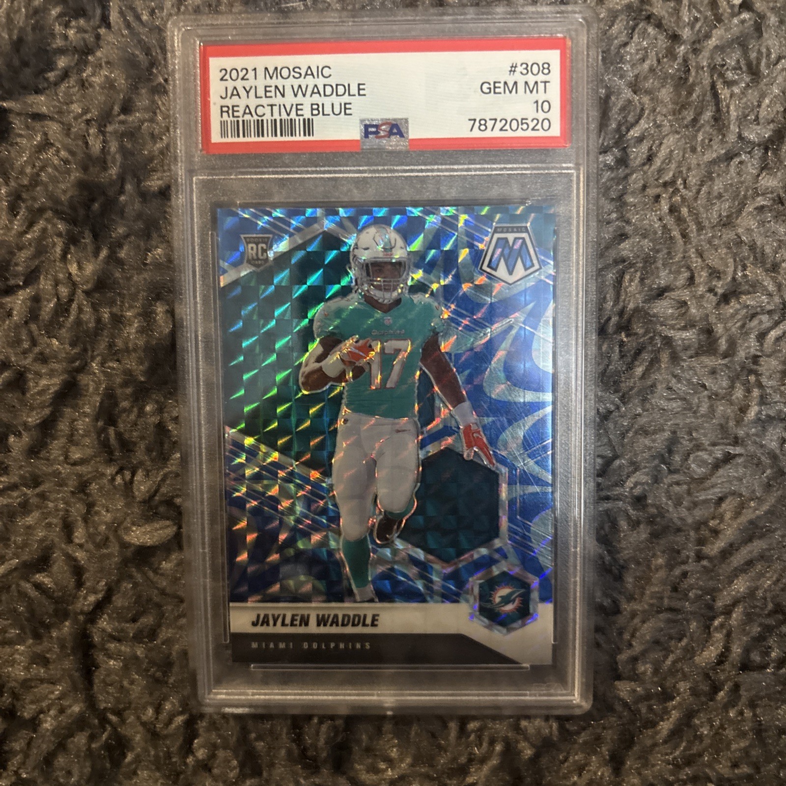 2021 Panini Mosaic - Rookies Jaylen Waddle #308 Reactive Blue Mosaic Prizm (RC)