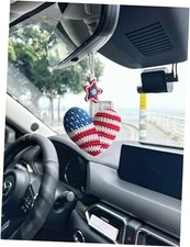 Bunny Crochet American Flag Car Rear View Mirror Holder, Cute Car CCUSAFL01