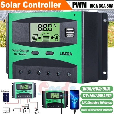 12V/24V/48V Solar Panel Battery Charge Controller Auto Focus Regulator Dual USB