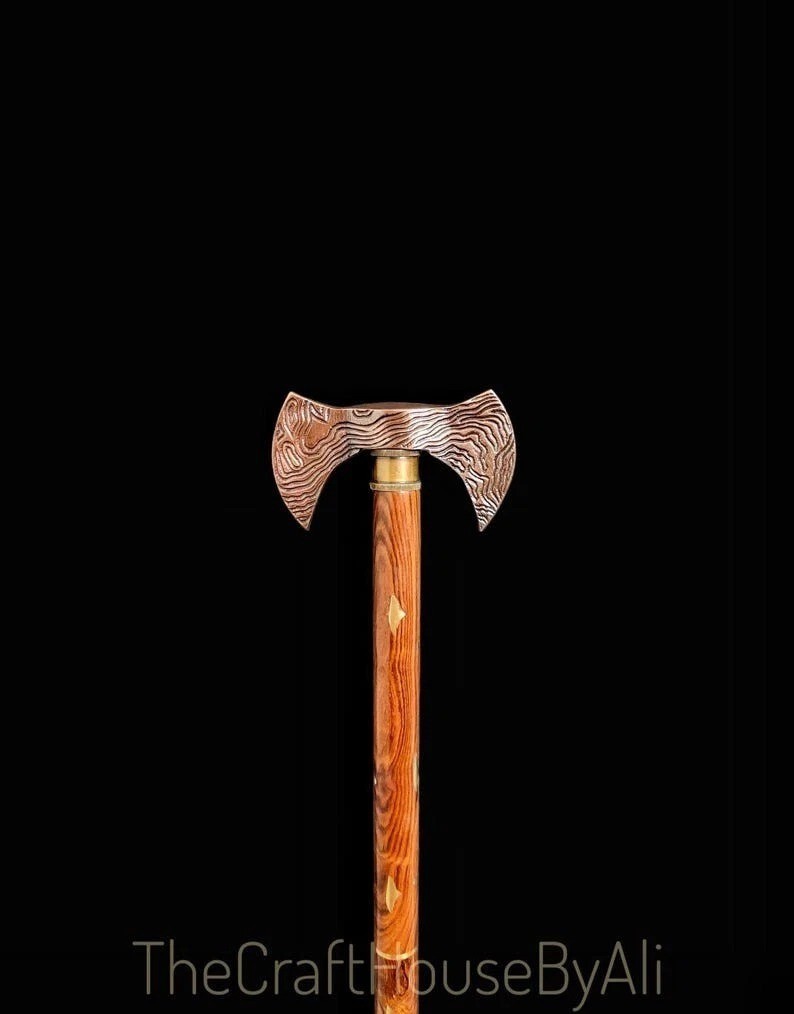 Stylish Solid Brass Axe Head Handle Victorian Woo… - image 1