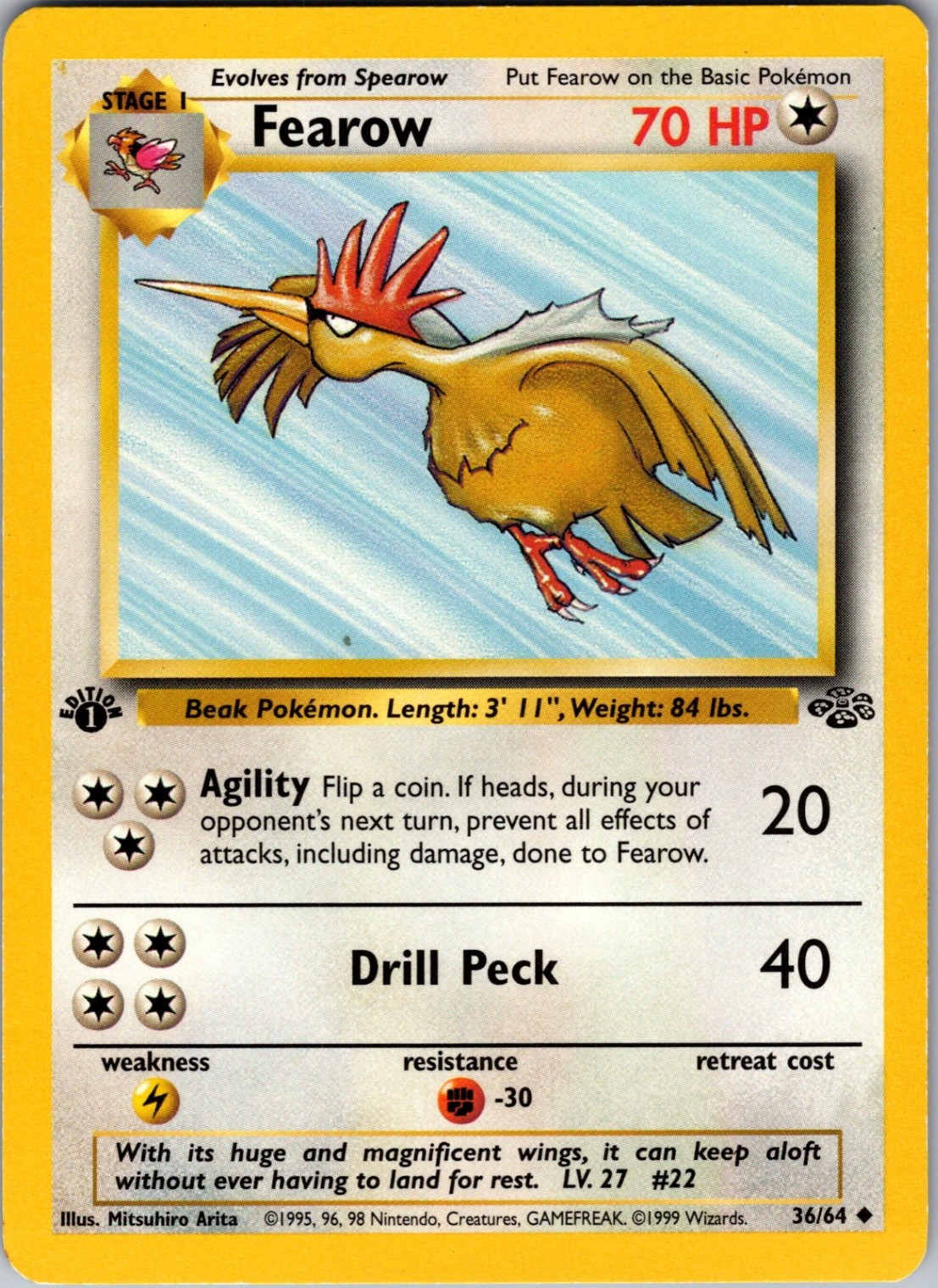Fearow 1st Edition Uncommon Jungle 36/64 NM - Pokemon TCG