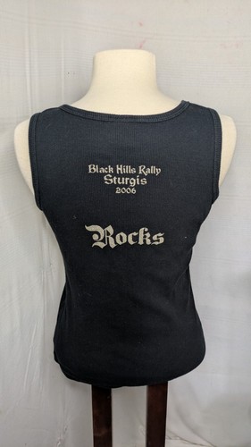 Women's Harley Davidson XL Black Tank Top Sturgis 2006 Razor back Gold Lettering - Picture 2 of 7