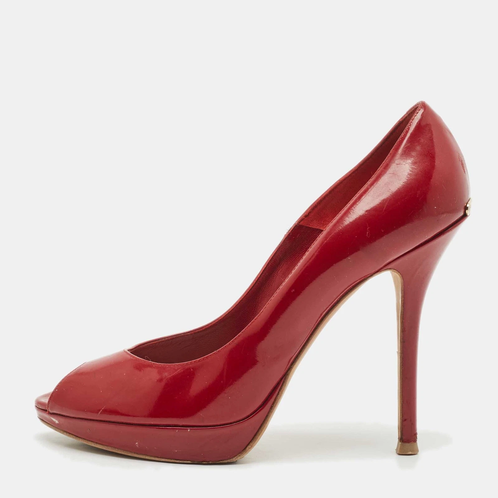 Escarpins plateforme bout ouvert Dior bordeaux verni taille 38