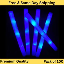 Blue LED Foam Glow Sticks Light Up Batons Flashing Party Favors Holiday Xmas New