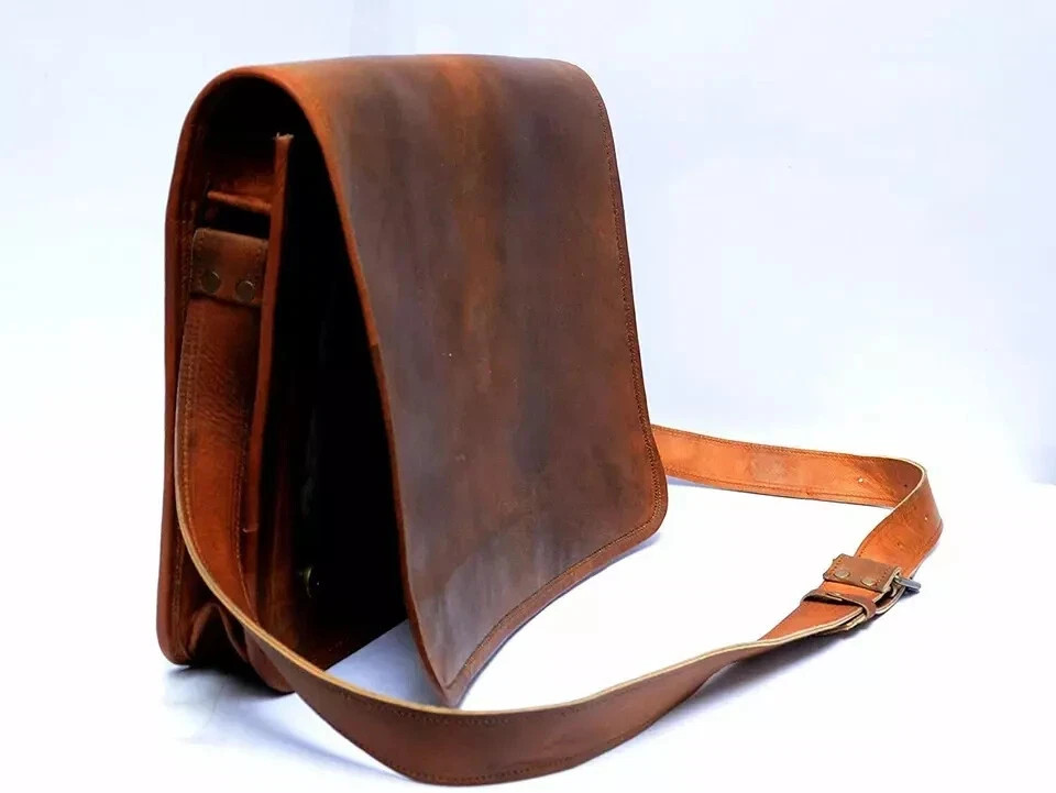 New Men's Vintage Goat Leather Full Flap Messenger Laptop Sa