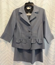 Vintage 90 s Women s Skirt Blazer Suit Blue Gray By Blair Size 12P Shoulder Pads