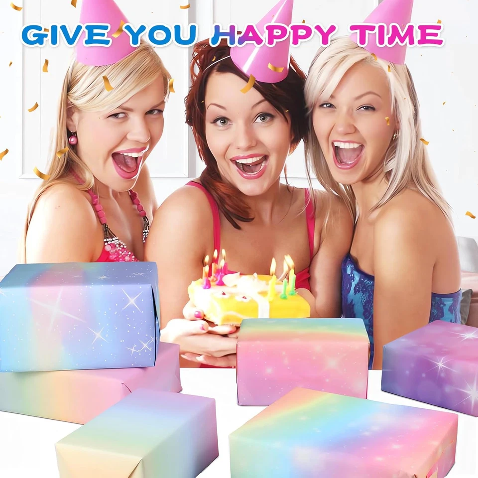 Juego de envoltura de regalo de cumpleaños para niñas, 6 hojas de papel de envolver con tema de hadas Foto 3 de 4